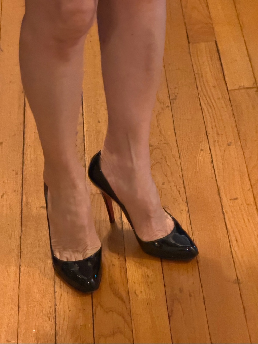 Christian Louboutin Black Patent Pointed-Toe Pumps with Red Soles